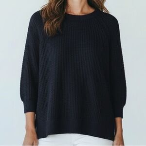 Wilt Cotton Cashmere Waffle Knit Sweater Navy Blue Small Pullover